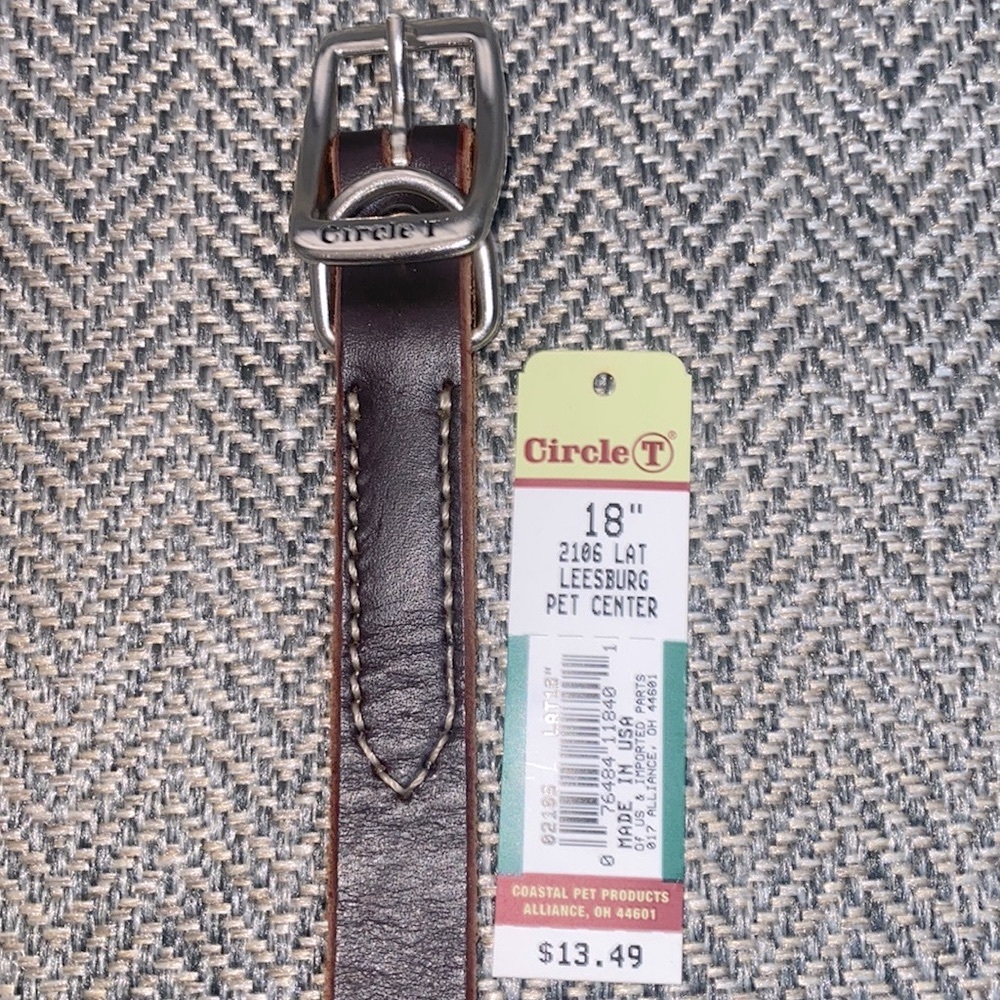 Circle T Leather Dog Collar 18” New